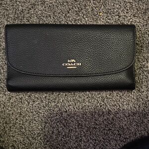 Coach Black Pebbled Leather Clutch Wallet with Gold Logo